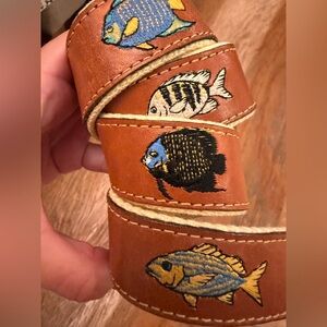 Bass Pro Shops Worldwide Sportsman Brown Leather Fish Decor Belt Size 32
